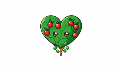 Poster - A of dark green heartshaped leaves with a vibrant red stem stretching out from the center. The leaves are lined with tiny beigecolored fruits that are. Cartoon Vector.