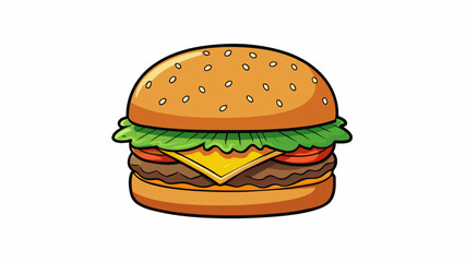 Poster - A mouthwatering burger with a perfectly grilled beef patty topped with lettuce tomato and melted cheese. The meat is juicy and cooked just enough to. Cartoon Vector.