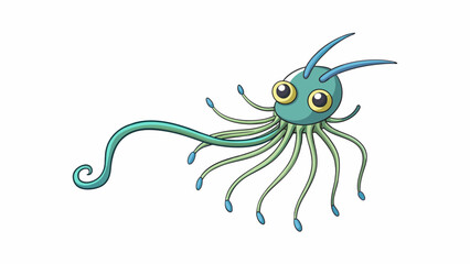 Poster - A mysterious elusive creature with a swaying elongated body and a pair of thin whiplike tentacles extending from its head like antennae giving it an. Cartoon Vector.