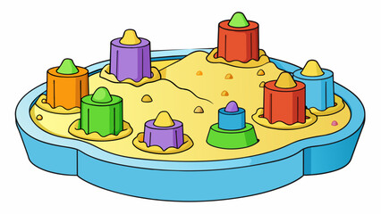 Poster - A pack of colorful sand molds in various shapes and sizes ideal for creating unique designs and structures in the sandbox.  on white background . Cartoon Vector.
