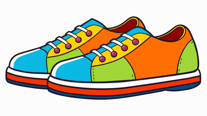 Fototapete - A pair of brightly colored bowling shoes with a fun retroinspired design. The toes are rounded and feature a reinforced rubber guard for added. Cartoon Vector.
