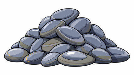 Fototapete - A pile of round river stones varying in size from pebbles to small rocks. They are smooth and polished from years of being tumbled and rubbed against. Cartoon Vector.
