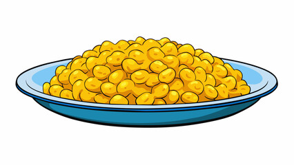 Poster - A plate of hearty yellow grains that are cooked until tender and then lightly fried to create a crispy exterior. The inside remains soft providing a. Cartoon Vector.