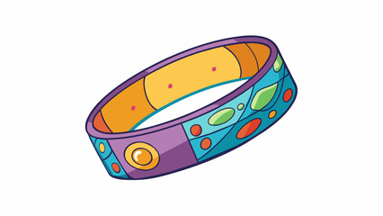 Poster - A plastic wristband with colorful patterns and a small circular patch in the center. The patch is coated with a sticky substance and a faint herbal. Cartoon Vector.