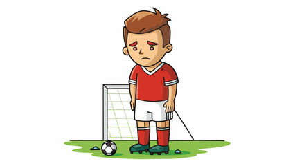 Aufkleber - A player stands on the sidelines dripping with sweat and breathing heavily as he anxiously waits for his turn to enter the game. His cleats dig into. Cartoon Vector.