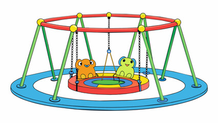 Poster - A playful swing set with a circular frame and six small brightly colored seats. The circle is made of reinforced plastic and the seats have a fun. Cartoon Vector.