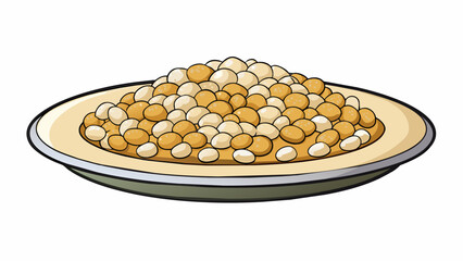 Poster - A plate of small circular objects that range in color from offwhite to light brown. Each one is slightly larger than a pea and has a mild nutty. Cartoon Vector.