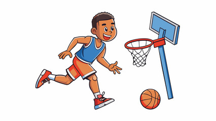 Aufkleber - A player dribbles the spherical object with swift and controlled movements keeping it at a perfect distance from the ground. Suddenly they leap. Cartoon Vector.