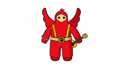 Poster - A plush red jumpsuit with attached vinyl wings a gold belt with a large buckle and a small plush guitar that plays a selection of rock songs.  on. Cartoon Vector.