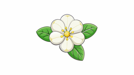 Poster - A plum blossom a delicate flower with five white petals surrounded by a of yellow stamens. The petals have a soft velvety texture and emit a subtle. Cartoon Vector.