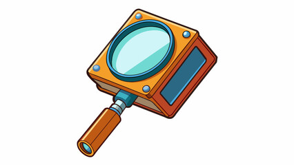 Poster - A pocketsized magnifying glass that can be folded and carried easily. The lens is square and made of thick glass while the handle is made of durable. Cartoon Vector.