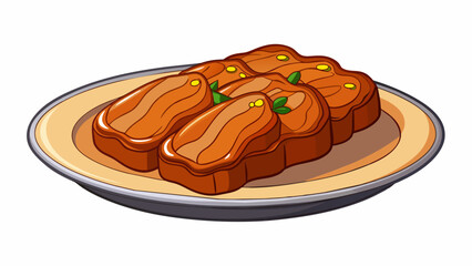 Poster - A popular seitan dish found in vegetarian Asian cuisine often called mock duck. This thinly sliced and marinated seitan is braised in a sweet and. Cartoon Vector.