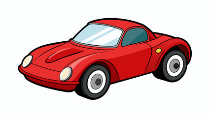 Aufkleber - A red carshaped toy with four black wheels and a sleek aerodynamic design. The car has a small spoiler on the back and a windshield that curves. Cartoon Vector.
