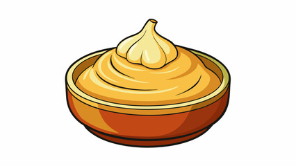 Aufkleber - A rich buttery sauce with a subtle garlic aroma wafting from the surface.  on white background . Cartoon Vector.
