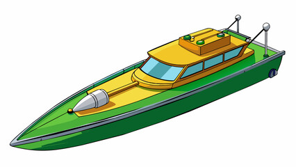 Poster - A remotecontrolled model yacht measuring a few feet in length with a realistic looking rudder and propeller at the back. The hull is painted a deep. Cartoon Vector.