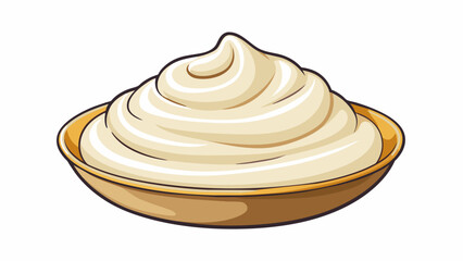 Aufkleber - A rich and smooth white sauce with a creamy texture slightly thick and velvety often likened to a warm blanket enveloping a dish.  on white. Cartoon Vector.