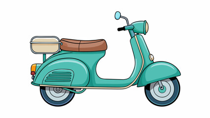 Poster - A retrostyle scooter with a shiny metallic body vintageinspired handlebar grips and a large storage compartment under the seat for convenient. Cartoon Vector.