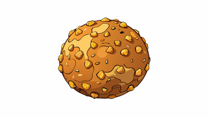 Aufkleber - A round bitesized ball covered in a speckled coating of crushed nuts. Its center was filled with a chewy gooey toffee that oozed out when squeezed.. Cartoon Vector.