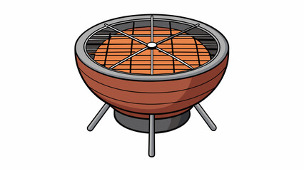 Aufkleber - A round collapsible grill made from heatresistant fabric making it easy to carry and store. It has a builtin charcoal basket and a mesh grate for even. Cartoon Vector.