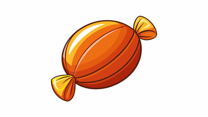 Poster - A round chewy candy with a shiny ambercolored coating and a rich decadent taste.  on white background . Cartoon Vector.