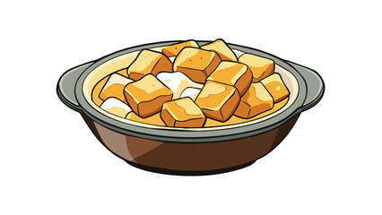 Poster - A rustic bowl of French toast bites made from cubed bread and drenched in a creamy blend of eggs cream and nutmeg then lightly toasted in a skillet. Cartoon Vector.