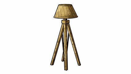 Aufkleber - A rustic wooden floor lamp with a tripod base and a burlap drum shade. The base is made of three weathered tree branches while the shade has a. Cartoon Vector.