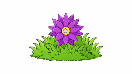 Poster - A royal purple flower with a distinct star shape and spiky petals. The flower grows on a thick t bush and can be identified by its delicate scent. . Cartoon Vector.