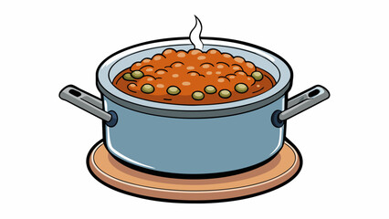 Sticker - A rustcolored porridge simmering on a stove rich with the nutty aroma of millet. The grains are plump and tender soaking up the flavors of the savory. Cartoon Vector.