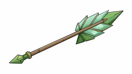 Poster - A short stubby arrow with a blunt end made of dull metal. Its body is thick and clumsy covered in faded green feathers that seem to be shedding.. Cartoon Vector.