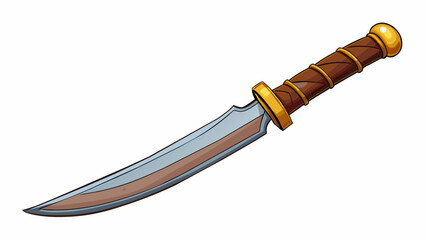 Leinwandbilder - A short curved sword with a leatherwrapped handle and a single serrated edge commonly used by skilled assassins.  on white background . Cartoon Vector.