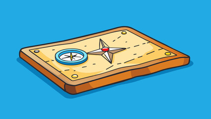 Poster - A simple handdrawn map laid out on a table with a compass p at the top corner. The compass is used to orient the map in the correct direction ensuring. Cartoon Vector.