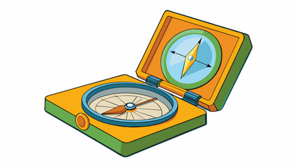 Poster - A simple foldable compass used by boy scouts and campers to learn about navigation and map reading. It has a transparent plastic base and a rotating. Cartoon Vector.