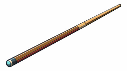 Poster - A simple lightweight cue with a short rubberized grip and a tip made of durable plastic. The stick is bent at a slight angle perfect for leaning over. Cartoon Vector.