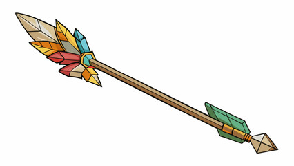 Poster - A simple homemade arrow assembled from various scraps and materials. Its shaft is a thick twig its feathers are a patchwork of mismatched colors and. Cartoon Vector.