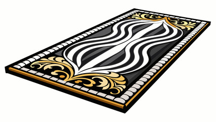 Poster - A sleek black and white patterned carpet that brings a sophisticated and elegant look to a room with its crisp lines and luxurious feel underfoot. . Cartoon Vector.
