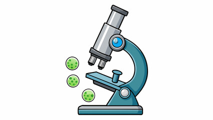 Fototapete - A sleek metal instrument with multiple lenses and s for adjusting magnification. The sample being observed is a drop of pond water revealing a world. Cartoon Vector.
