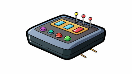 Fototapete - A small electronic device with a sleek black exterior and a of colorful pins sticking out of its surface. The device is known for its versatility and. Cartoon Vector.