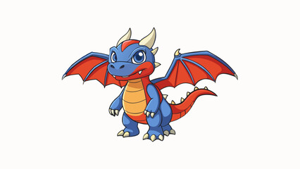 Fototapete - A small figurine of a fierce dragon made of durable heavyduty plastic and featuring a movable head and wings for realistic flight action.  on white. Cartoon Vector.