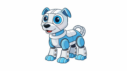 Aufkleber - A small fourlegged robot resembling a dog covered in a soft furry material. It has big expressive eyes and can perform tasks like fetching objects and. Cartoon Vector.