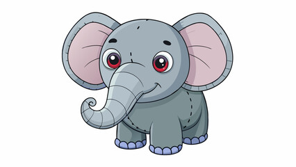 Poster - A small gray stuffed elephant with a e upturned trunk. Its floppy ears are a darker shade of gray and its squishy body is perfect for cuddling. The. Cartoon Vector.