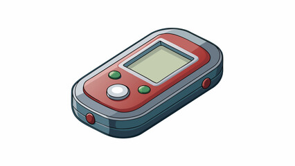 Poster - A small handheld device with a sleek metal exterior and large digital display. Two buttons on top one to start and stop the timer and another to reset. Cartoon Vector.
