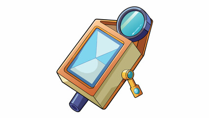 Aufkleber - A small handheld device with a glass lens on one end and a mirror on the other. The specimen being viewed is a salt crystal showing its geometric. Cartoon Vector.