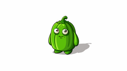 Poster - A small green bell pepper with a plump thick body and a wrinkled skin that glimmers in the sunlight. Its pointy top curves slightly to one side giving. Cartoon Vector.