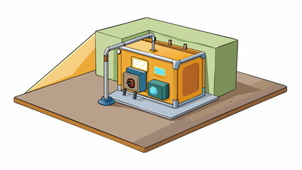 Poster - A small generator hummed in the corner providing electricity and a low buzzing noise throughout the bunker.  on white background . Cartoon Vector.