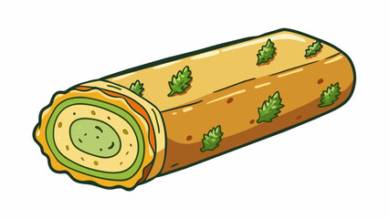 Poster - A small log of cheese wrapped in herbs and es giving off a strong and fragrant aroma. Its texture is soft and spreadable with a tangy and savory. Cartoon Vector.