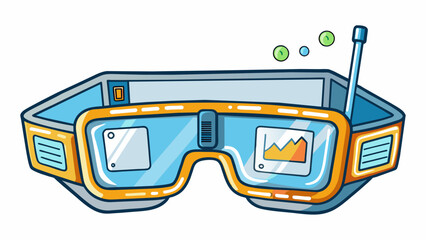 Fototapete - A small lightweight pair of AR glasses that project virtual information onto physical objects making labels and instructions easy to read and. Cartoon Vector.