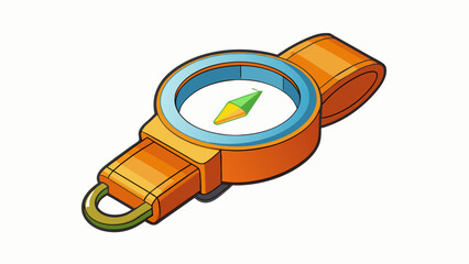 Poster - A small liquidfilled compass attached to a wristband for hikers and outdoor enthusiasts. It has a sy plastic casing and a bright orange dial for easy. Cartoon Vector.