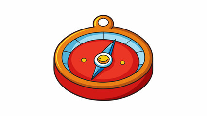 Poster - A small magnet in a circular casing with a red needle always pointing north used for finding direction in the wilderness.  on white background . Cartoon Vector.