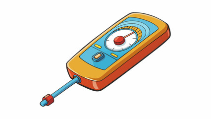 Poster - A small handheld instrument with a circular dial and a rotating needle. The needle points to numbers that indicate the current air pressure.  on. Cartoon Vector.