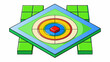 A square target with four smaller squares within it each with a different color and point value. The outer perimeter is green followed by a red square. Cartoon Vector.